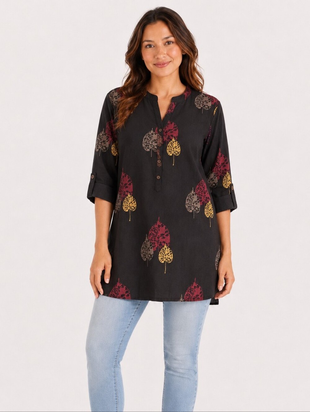 Khadi Cotton Indian Kurti XXL US L XL Boho Leaf Print Boho Tunic